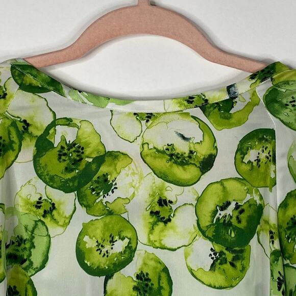 2/$30 ZARA Kiwi Print Blouse White Green Self Tie Cold Shoulder Sleeve S #6092 - Picture 5 of 16